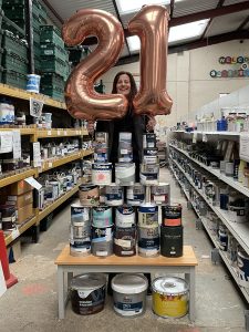 Olivia celebrating Community RePaint Swindons 21st Birthday