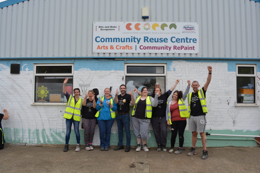 Community wall painted mural using cheap and affordable recycled paint from Community RePaint scheme.