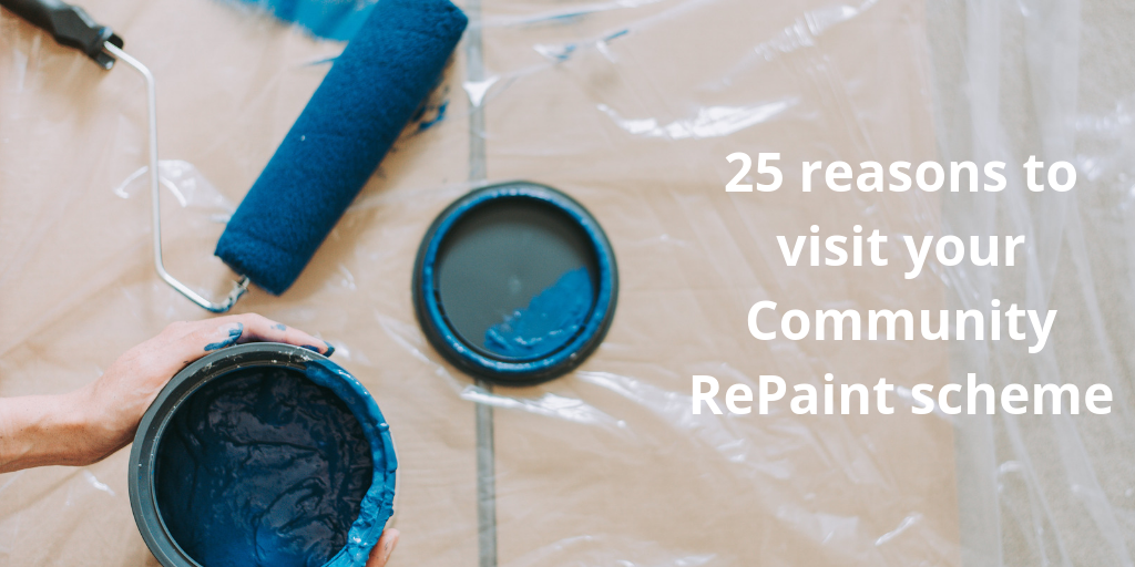 Paint container, paint roller and 25 reasons to visit your Community RePaint scheme.